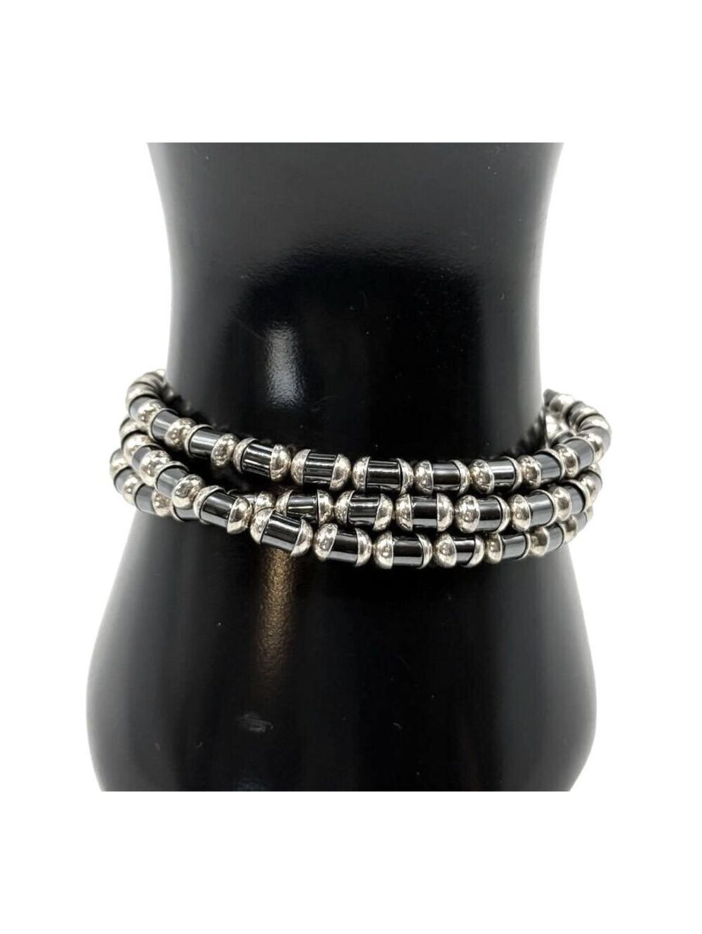 Hematite & Silver-Tone Beaded Bracelet Stack, 6.5 inch
